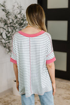 Dressed to Chill V-Neck Top in Heather/Grey/Ivory/Pink - Charming Charlie