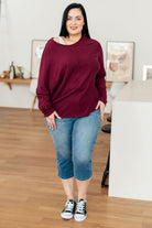 Drive Downtown Dolman Sleeve Top in Wine - Charming Charlie