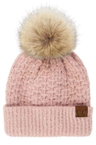 Dusty Rose C.C Smocking Stitch Pattern Pom Beanie Hat, Warm Winter Beanie Hat; before running out the door into the cool air, you’ll want to reach for this toasty beanie to keep you incredibly warm. Comfortable beanie keep your head and ear warm during the winter. Awesome winter gift accessory!  This smocking stitch pattern pom beanie can be worn both casual and sophisticated wear and also perfect for outdoor fashion, including biking, camping, ice skating, snowboarding, running and more.