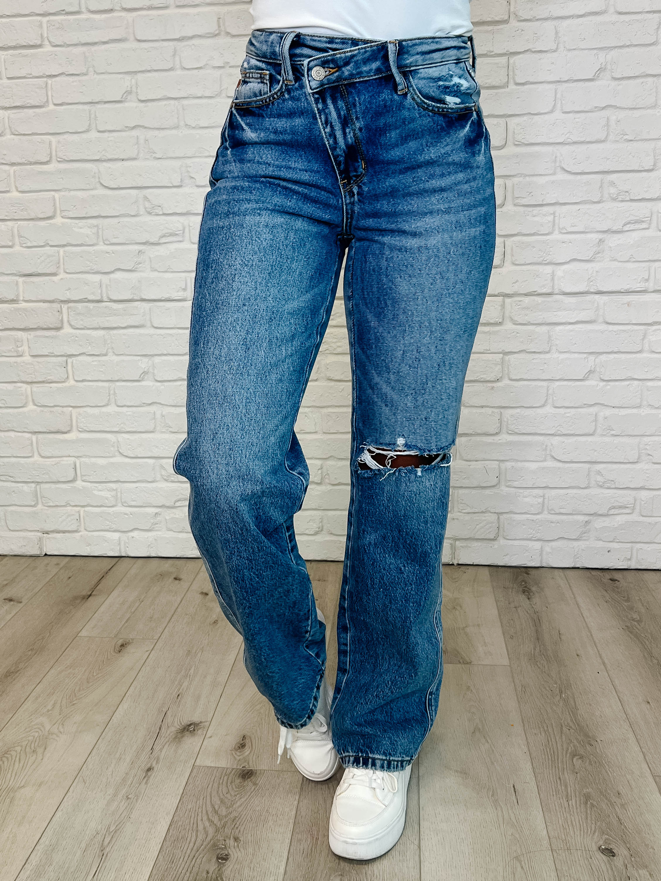 Dylan High Rise Rigid Magic Criss-Cross Waistband Straight Jeans - Charming Charlie
