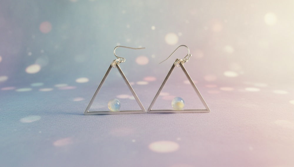 Silver Pyramid Shaped Dangle Earrings With Clear Stone - Charming Charlie