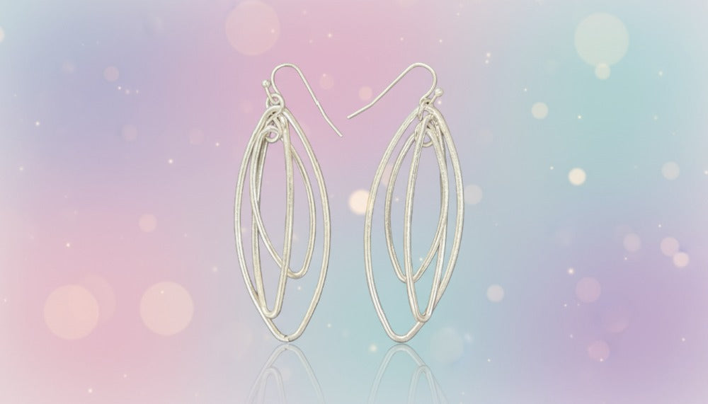Silver Oval Shaped Interlocking Hoop Dangle Earrings - Charming Charlie