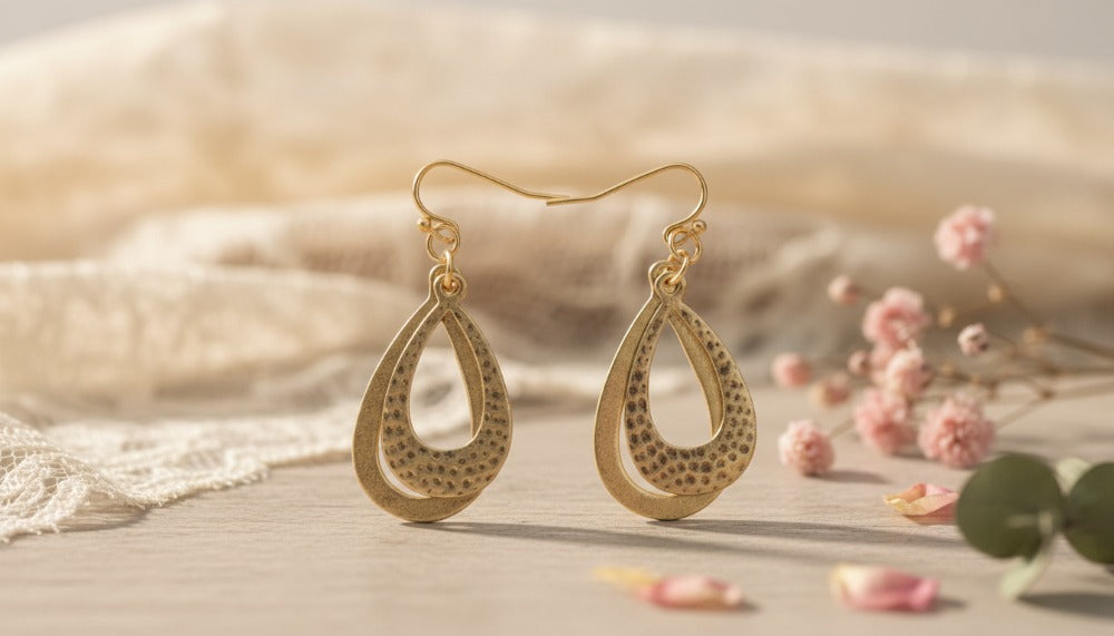 Gold Double Tear Drop Layer Earrings - Charming Charlie