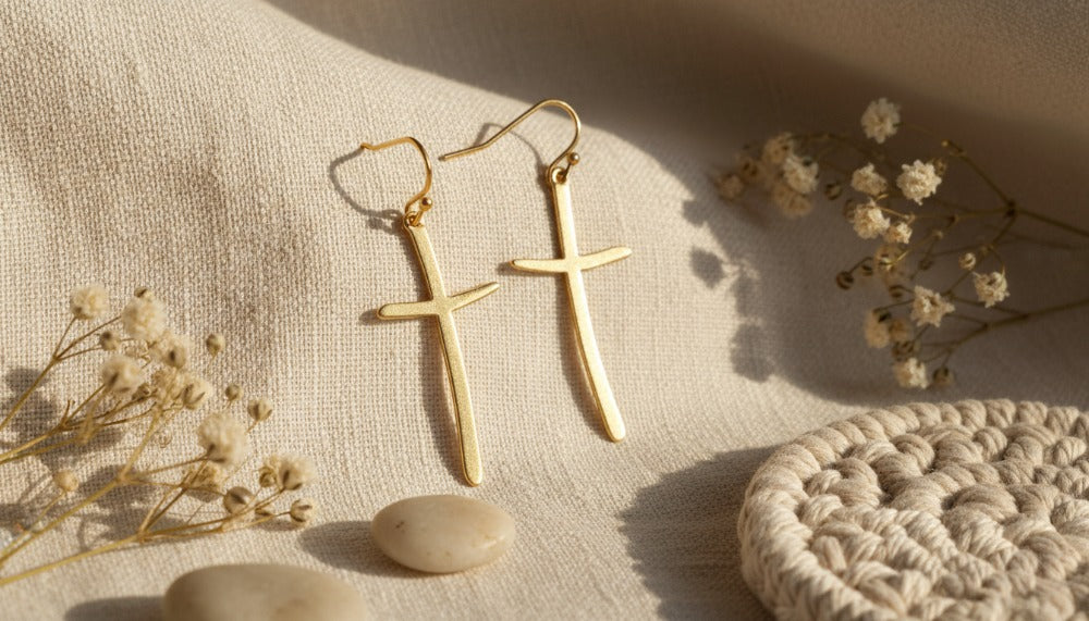 Gold Cross Shaped Dangle Earrings - Charming Charlie
