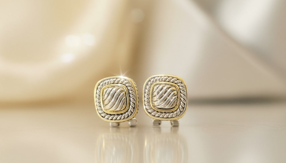 Two-Tone Square Studs Earrings - Charming Charlie