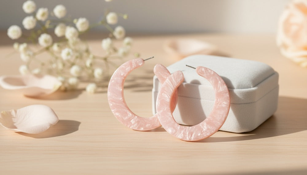 Pink Marbled Hoop Earrings - Charming Charlie