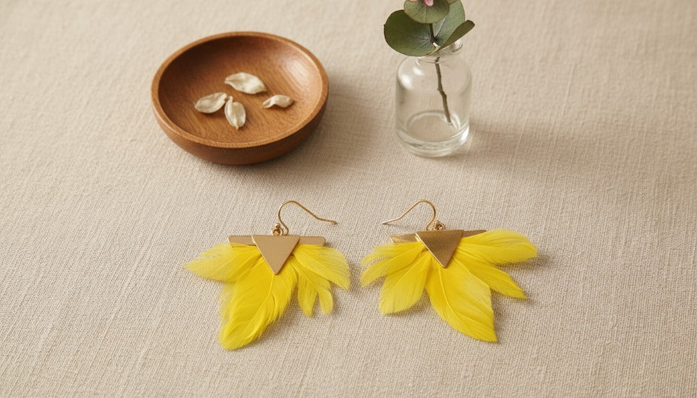 Yellow Sky Feather Earrings - Charming Charlie