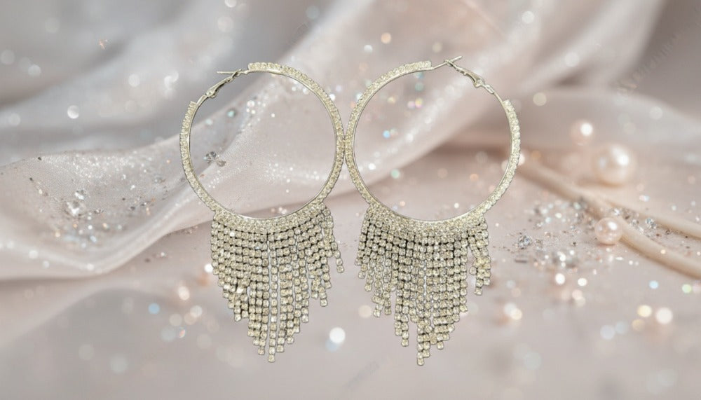 Diamond-Drape Hoop Earrings - Charming Charlie