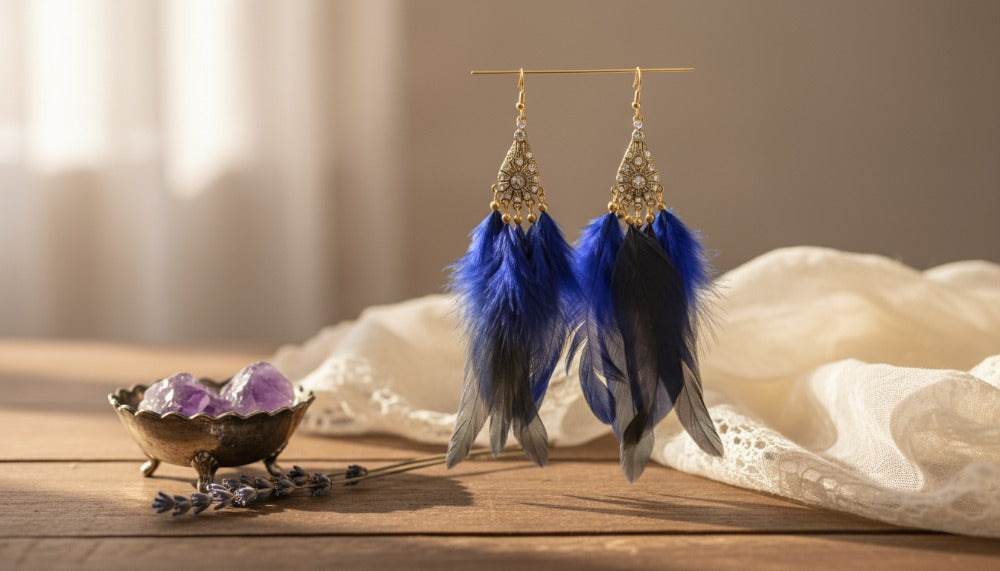 Royal Sapphire Feather Earrings - Charming Charlie