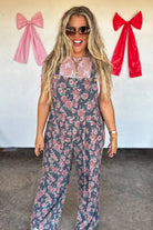 PREORDER: Cassidy Floral Denim Overalls - Charming Charlie