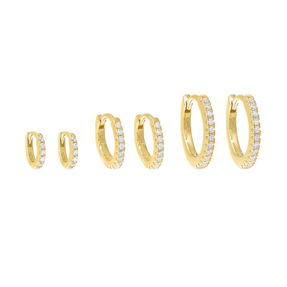 Gold Triple Pavé Huggie Earring Combo Set - Adina's Jewels