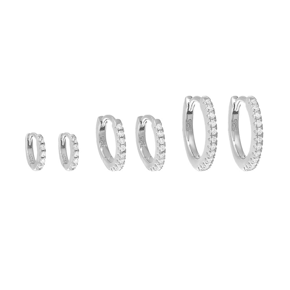 Silver Triple Pavé Huggie Earring Combo Set - Adina's Jewels