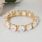 Madeline Love AB, White Round Stone Cluster Beaded Stretch Evening Bracelet - Bracelets