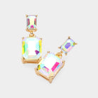 Madeline Love AB, Gold Emerald Cut CZ Stone Dangle Evening Earrings