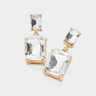 Madeline Love Clear, Gold Emerald Cut CZ Stone Dangle Evening Earrings