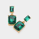 Madeline Love Emerald, Gold Emerald Cut CZ Stone Dangle Evening Earrings