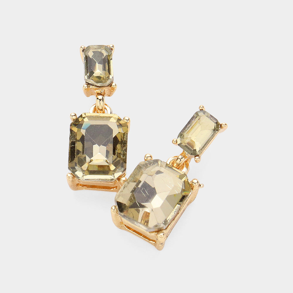 Madeline Love Gold, Lt Col Topaz Emerald Cut CZ Stone Dangle Evening Earrings