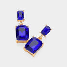 Madeline Love Gold, Sapphire Emerald Cut CZ Stone Dangle Evening Earrings