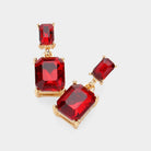 Madeline Love Gold, Siam Emerald Cut CZ Stone Dangle Evening Earrings