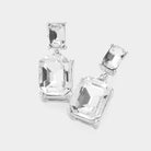Madeline Love Clear, Rhodium Emerald Cut CZ Stone Dangle Evening Earrings