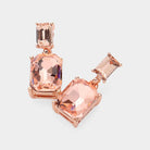 Madeline Love Peach, Rose Gold Emerald Cut CZ Stone Dangle Evening Earrings