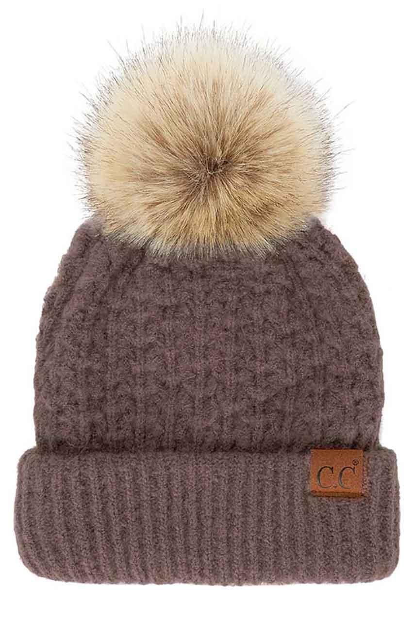 Earth Gray C.C Smocking Stitch Pattern Pom Beanie Hat, Warm Winter Beanie Hat; before running out the door into the cool air, you’ll want to reach for this toasty beanie to keep you incredibly warm. Comfortable beanie keep your head and ear warm during the winter. Awesome winter gift accessory!  This smocking stitch pattern pom beanie can be worn both casual and sophisticated wear and also perfect for outdoor fashion, including biking, camping, ice skating, snowboarding, running and more.