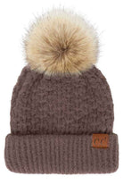 Earth Gray C.C Smocking Stitch Pattern Pom Beanie Hat, Warm Winter Beanie Hat; before running out the door into the cool air, you’ll want to reach for this toasty beanie to keep you incredibly warm. Comfortable beanie keep your head and ear warm during the winter. Awesome winter gift accessory!  This smocking stitch pattern pom beanie can be worn both casual and sophisticated wear and also perfect for outdoor fashion, including biking, camping, ice skating, snowboarding, running and more.