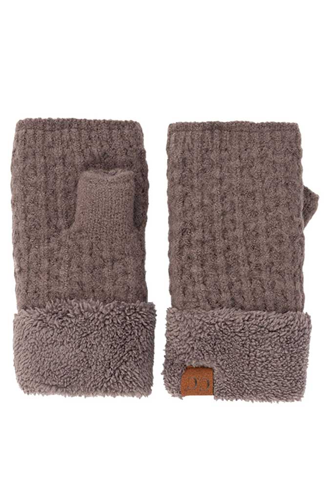 Earth Grey C.C Smocking Stitch Pattern Fingerless Gloves. Comfortable, soft brushed poly stretch knit, finished with a hint of stretch for comfort and flexibility. Wear as fingerless gloves or cover up as mitten, either way you will love these glitters in soft neutral colors. Perfect Gift Birthday, Christmas, Stocking Stuffer, Secret Santa, Holiday, Anniversary, Valentine's Day, Loved One.