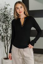 Effortless Edge Knit Henley Top in Black - Charming Charlie