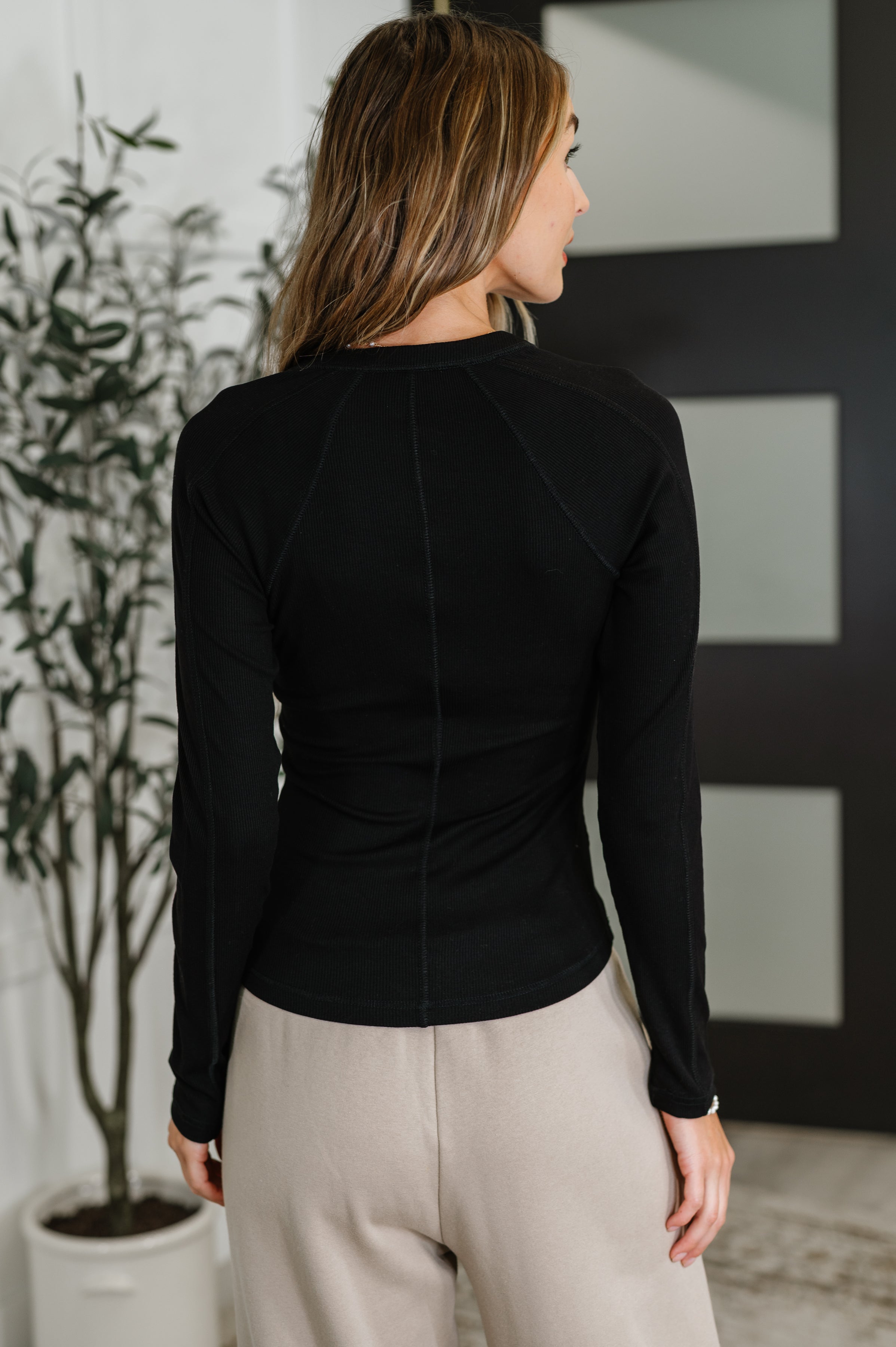 Effortless Edge Knit Henley Top in Black - Charming Charlie