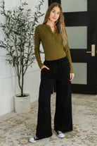 Effortless Edge Knit Henley Top in Camo Green - Charming Charlie