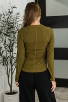 Effortless Edge Knit Henley Top in Camo Green - Charming Charlie
