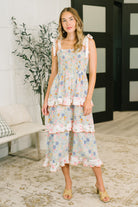 Elegant Edge Tiered Maxi Dress in Sage - Charming Charlie