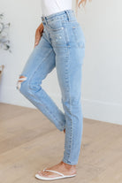 Eloise Mid Rise Control Top Distressed Skinny Jeans - Charming Charlie