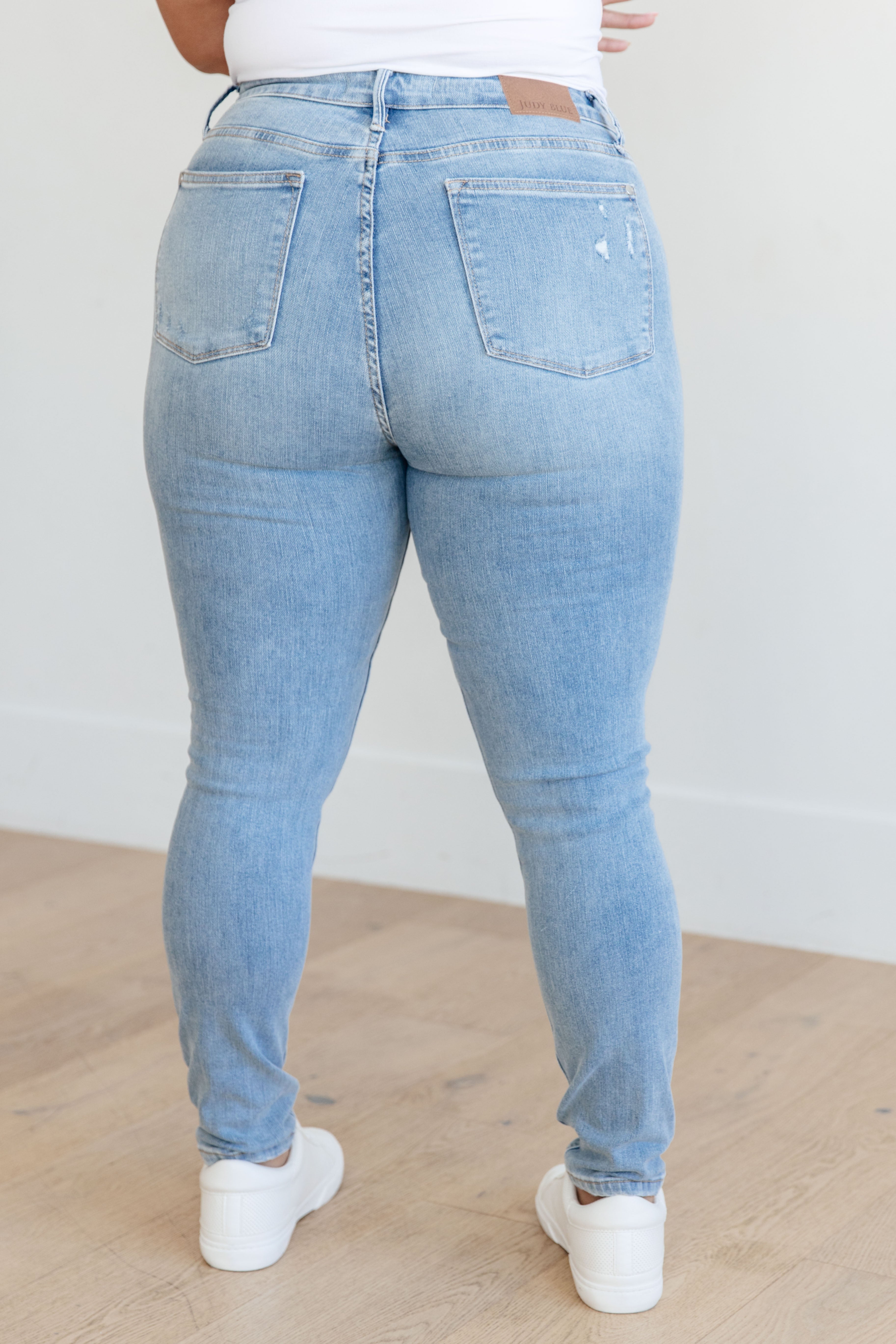 Eloise Mid Rise Control Top Distressed Skinny Jeans - Charming Charlie