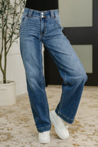 Elsie High Rise Double Button Wide Leg Jeans - Charming Charlie