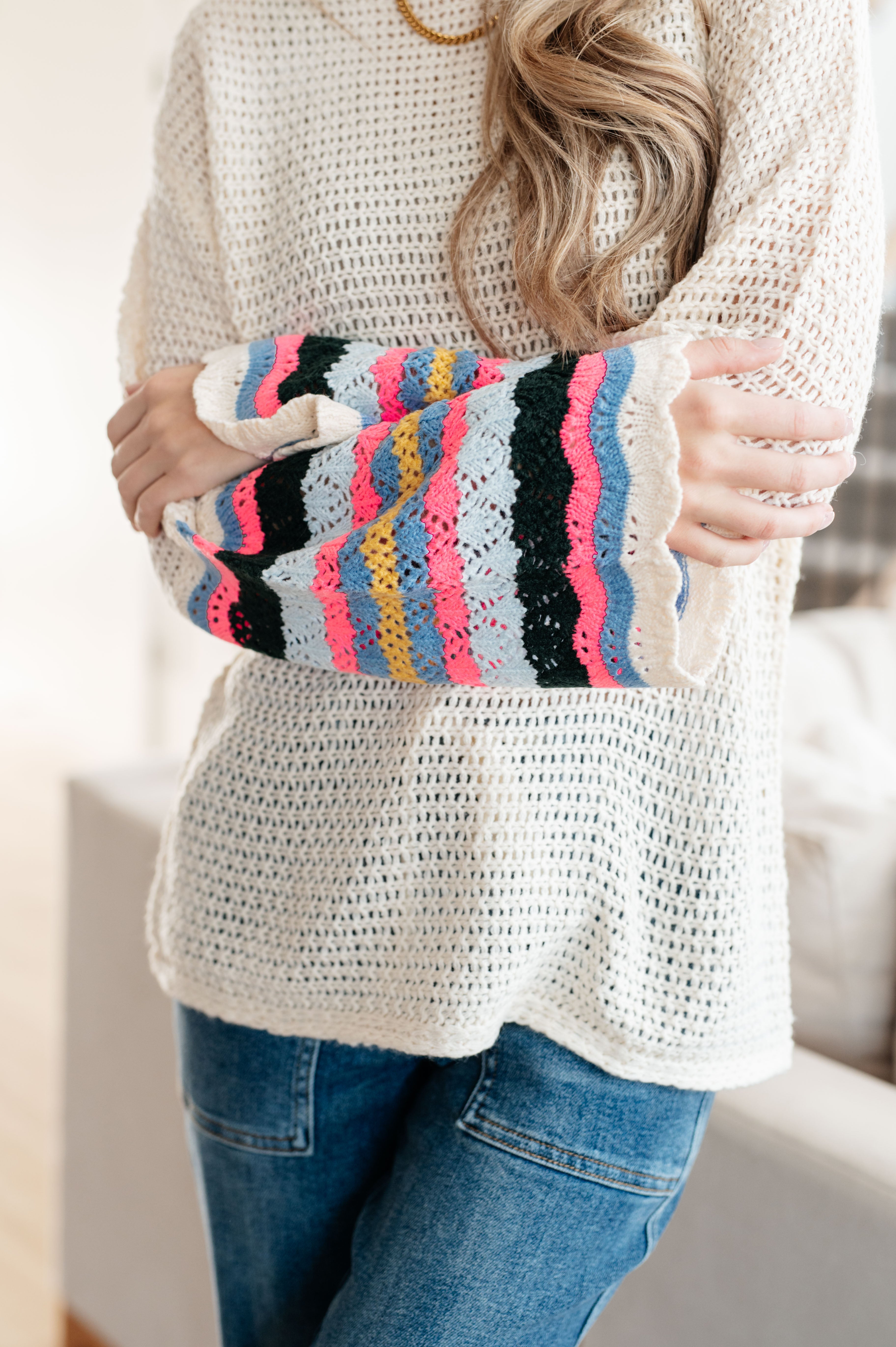 End of the Story Striped Sleeve Sweater - Charming Charlie