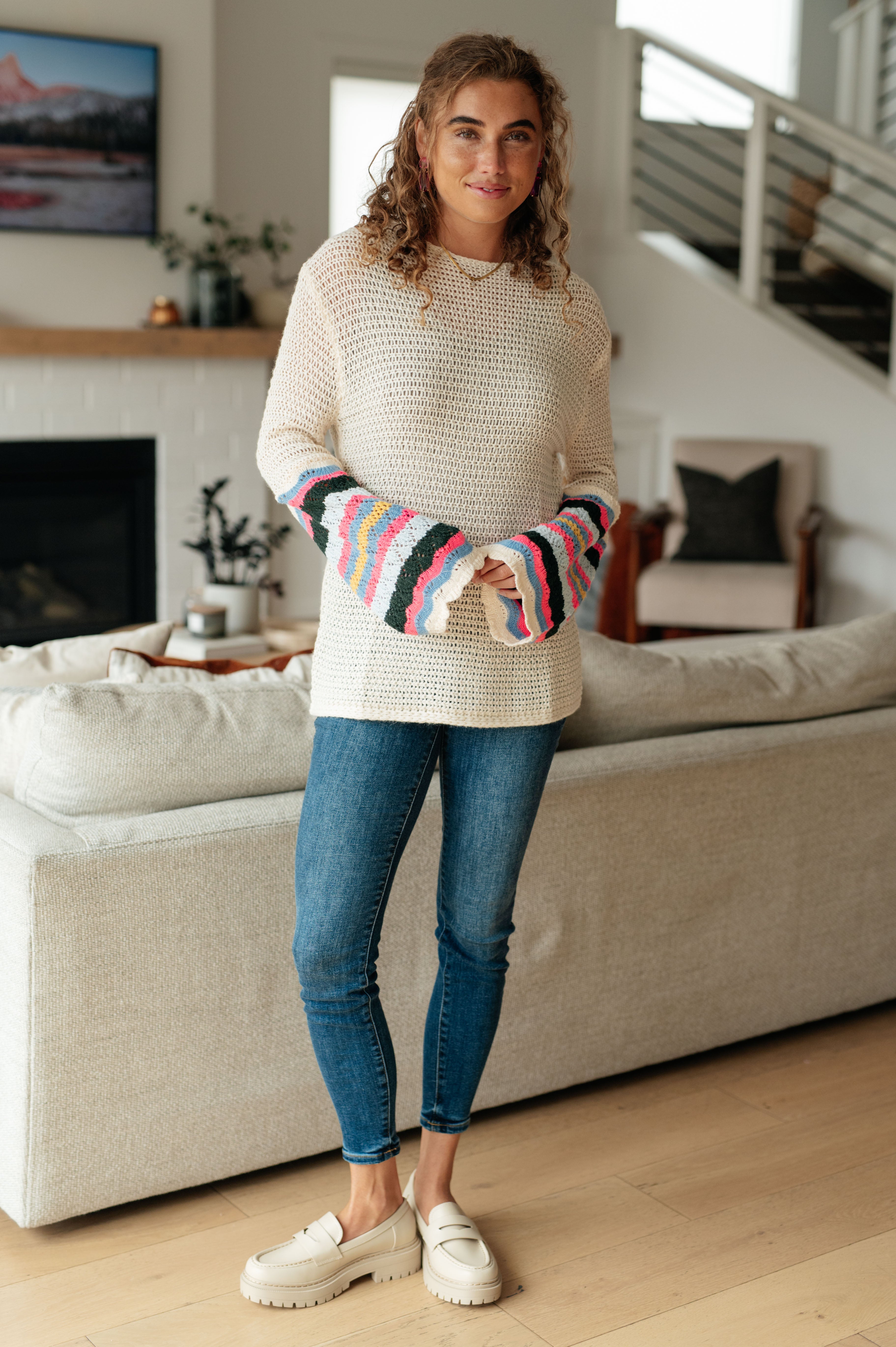 End of the Story Striped Sleeve Sweater - Charming Charlie