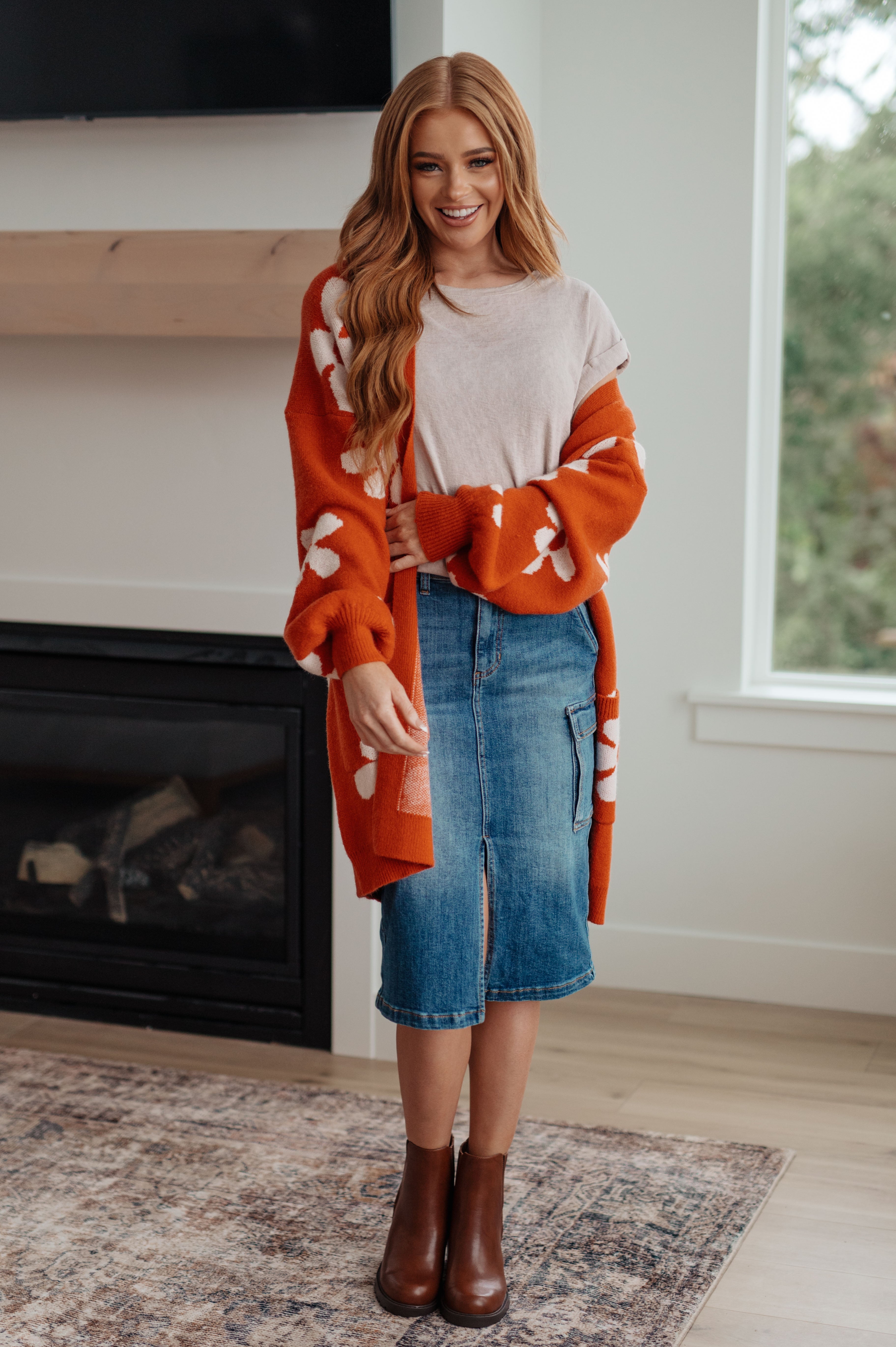 Enough Anyways Floral Cardigan in Burnt Orange - Charming Charlie