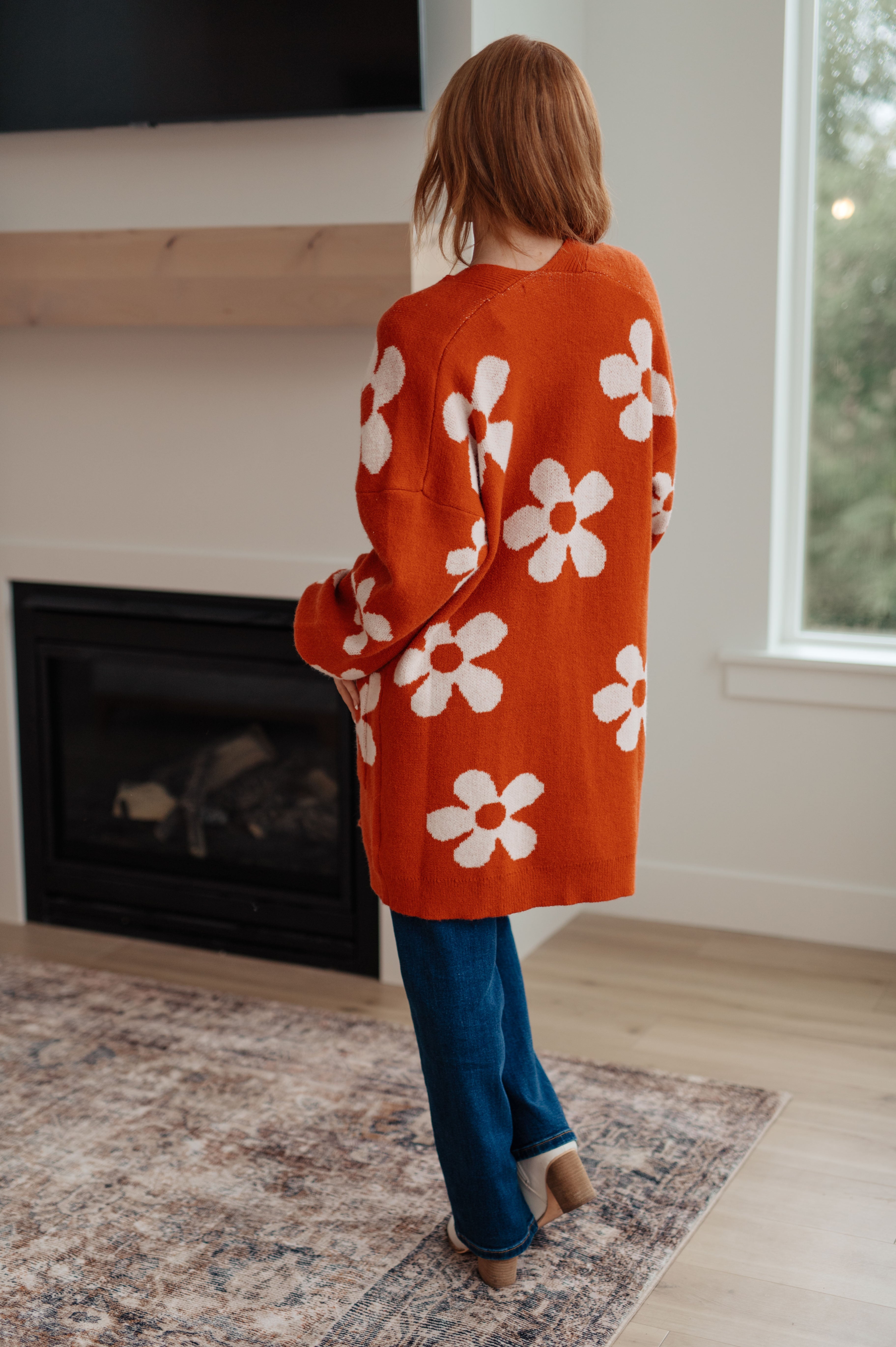 Enough Anyways Floral Cardigan in Burnt Orange - Charming Charlie