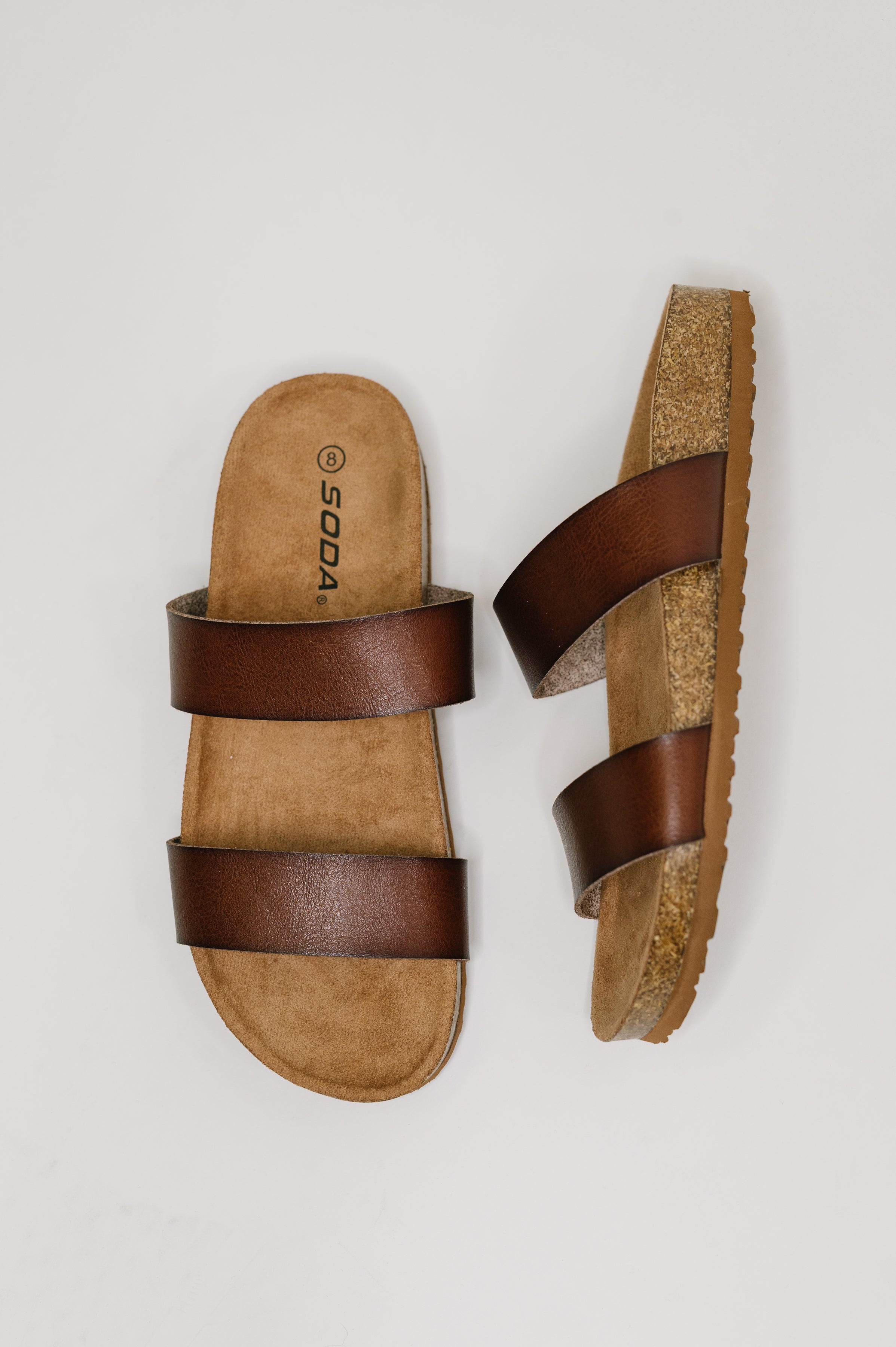 Eulee Round Toe Slip On Sandal in Light Brown - Charming Charlie