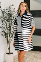 Everlasting Love Striped Collared Dress in Black and Navy - Charming Charlie