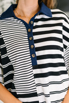 Everlasting Love Striped Collared Dress in Black and Navy - Charming Charlie