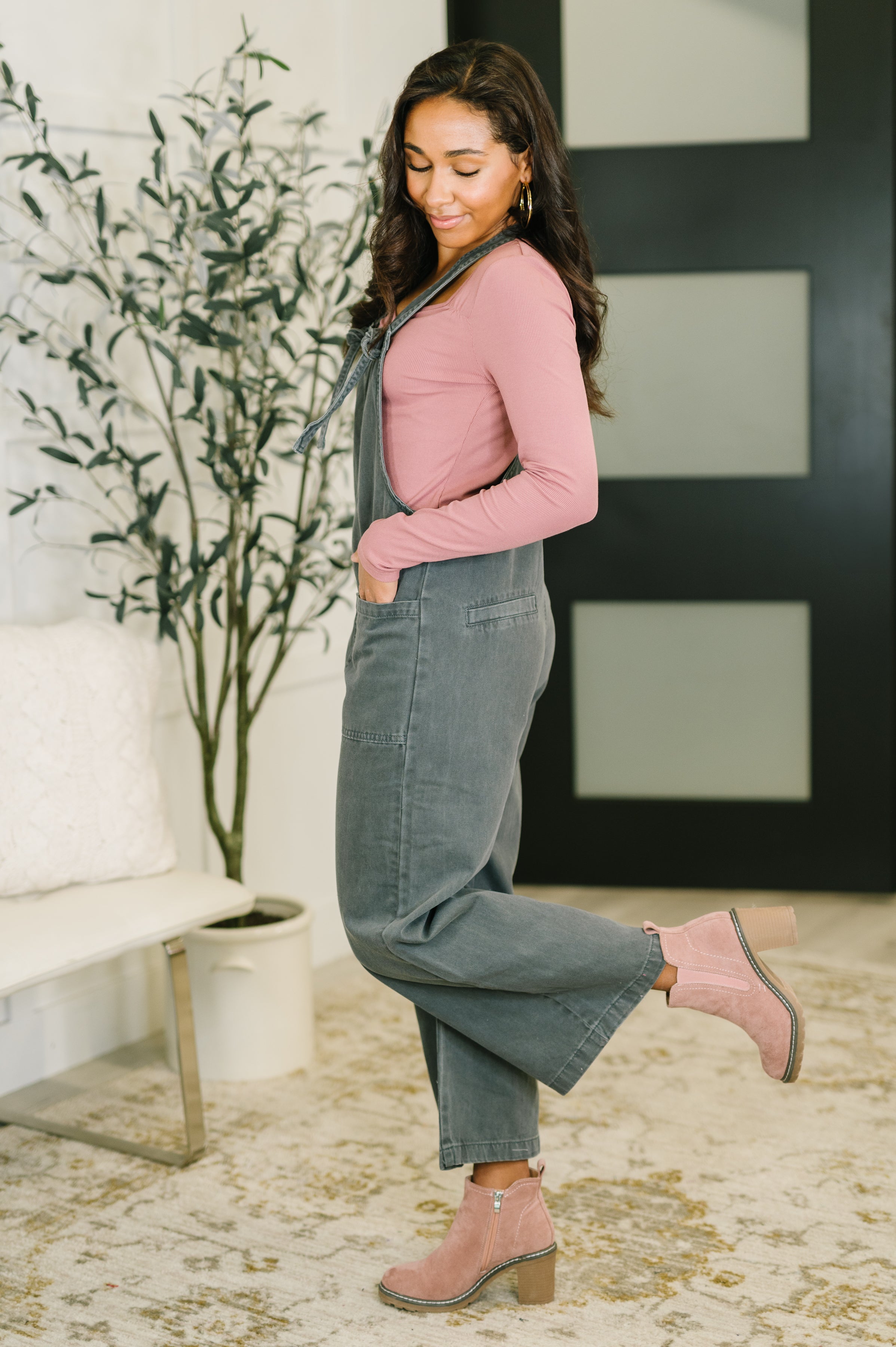 Exactly Where You Are Jumpsuit in Ash Black - Charming Charlie