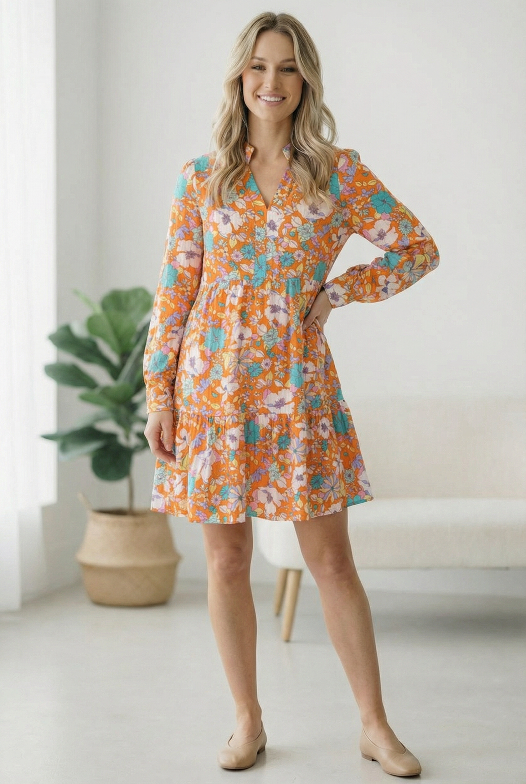 Tangerine Dreaming Floral Dress - Charming Charlie