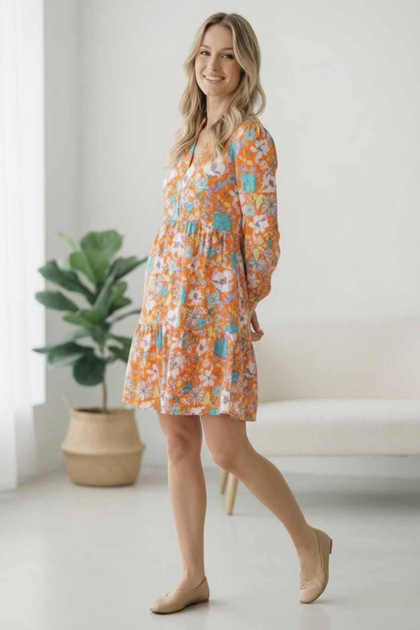 Tangerine Dreaming Floral Dress - Charming Charlie