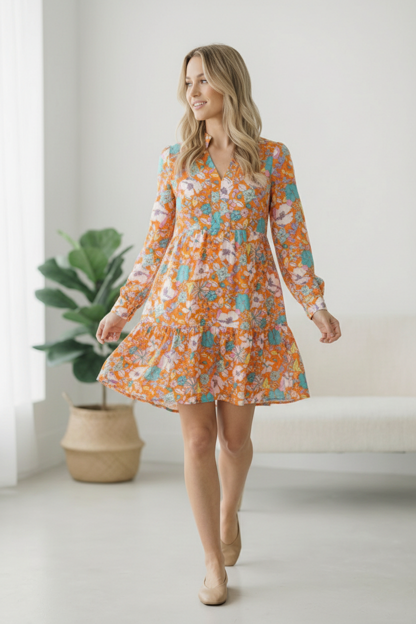 Tangerine Dreaming Floral Dress - Charming Charlie