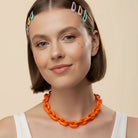 Madeline Love Orange Chunky Resin Chain Link Statement Necklace - Necklaces