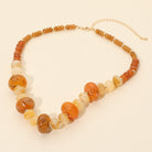 Madeline Love Brown, Gold Chunky Marbled Round Beaded Necklace - Necklaces