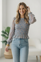 I've Got the Blues Floral Smocked Blouse - Charming Charlie